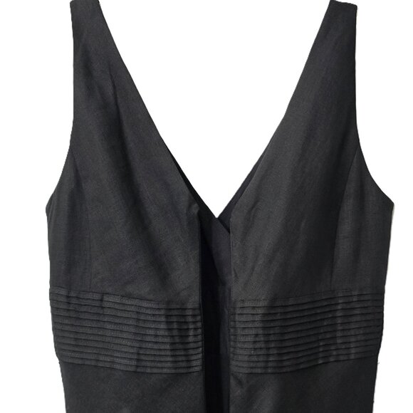 J Crew Linen Dress 2 XS Fit Flare Fully Lined V Neck Black Wedding Party LBD - Picture 7 of 7